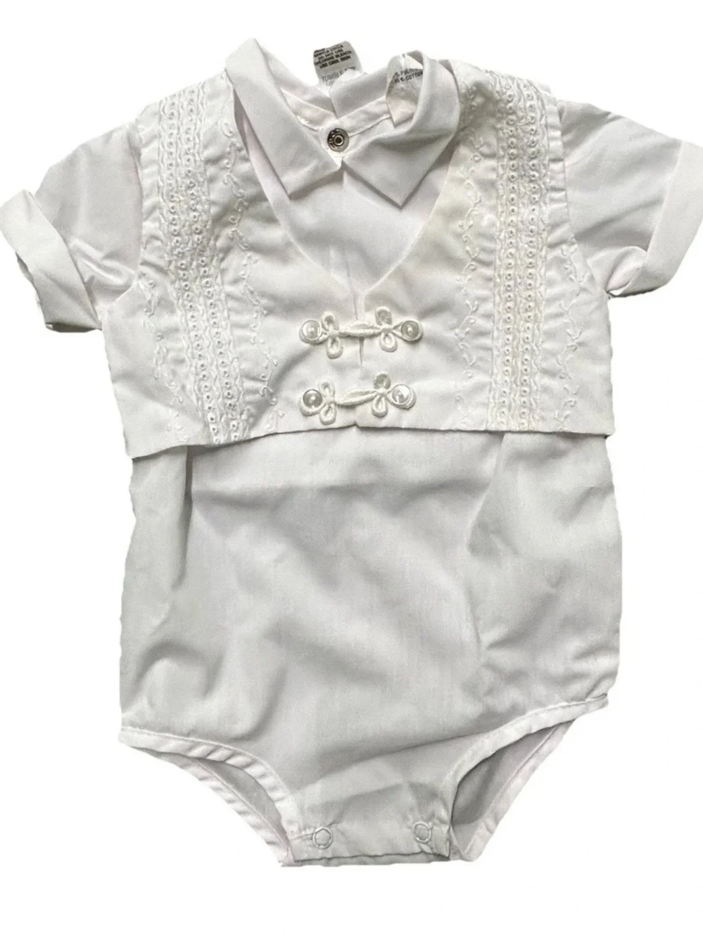 Vintage Baby White Bodysuit Detailed Vest Size 0-6 Months Baptism Christening
